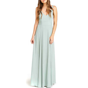 SHOW ME YOUR MUMU Jenn Maxi Bridesmaid Formal V Neck Dress in Silver Sage // L